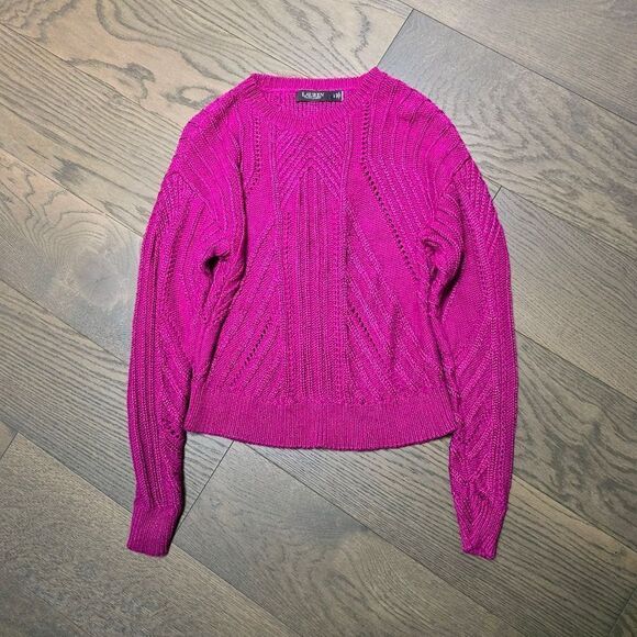 Ralph Lauren Pointelle Knit Cotton Blend Sweater in Fuchsia Berry Pink - Picture 5 of 14